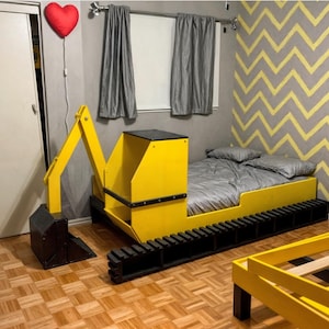 Twin size bed frame, Excavator Bed Plans, Toddler bed Plan, Children Bed plan, Bulldozer bed plan