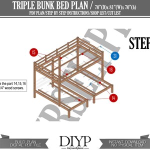 Wooden Triple Bunk Bed Plans - Full over 2 Twin Bunk Bed for Kid's - Make your own bunk bed