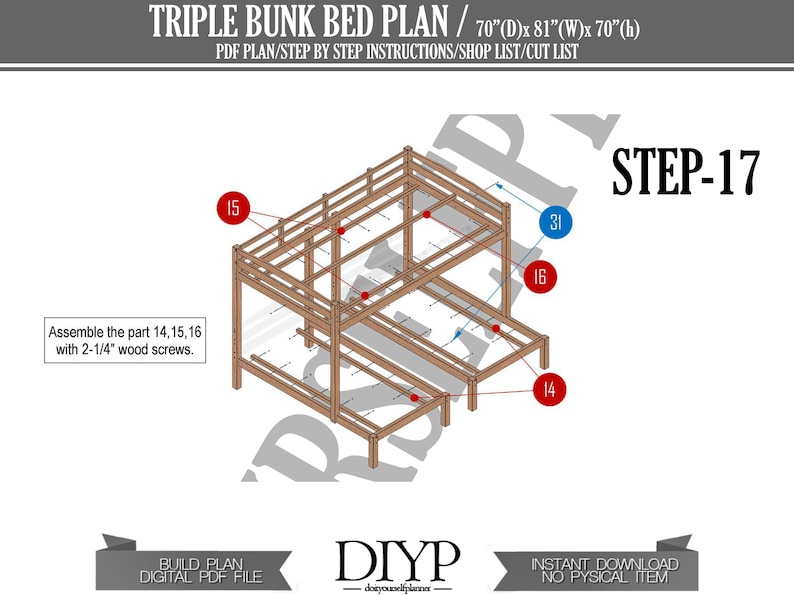 Wooden Triple Bunk Bed Plans - Full over 2 Twin Bunk Bed for Kid's - Make your own bunk bed