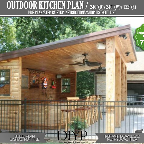 20x20 Outdoor Kitchen Plans , Patio Kitchen , Open-Air Kitchen , Outdoor Dining Patio , Backyard Party Pavilion - Outdoor Bar