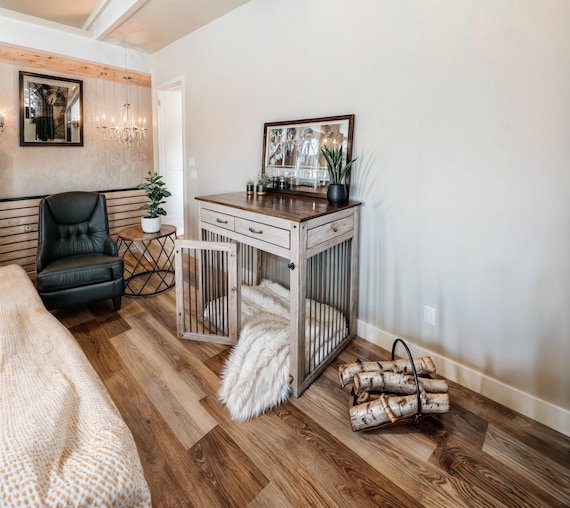 DIY Large Dog Crate Furniture Plans with Drawers (PDF)