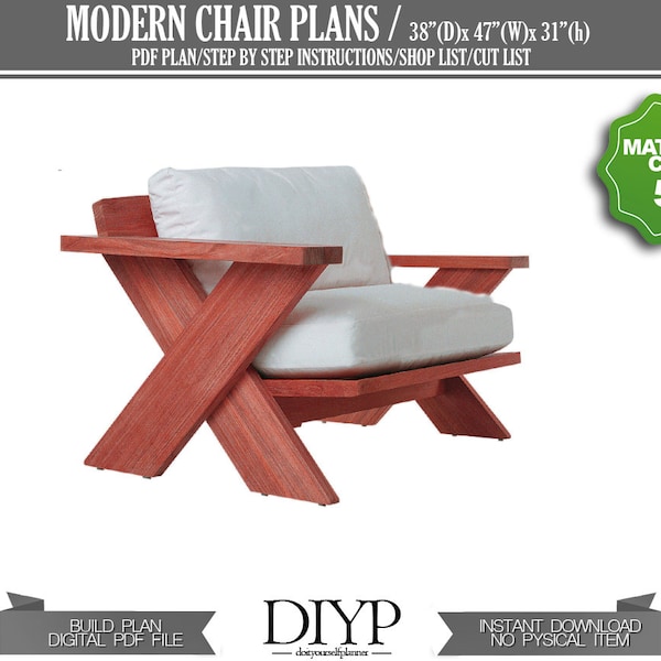 Digital plans for modern chair, wooden chair plans, easy and comfortable chair build plan