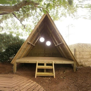 8x8 Tiny House Plans - A Frame Playhouse , Tiny Cabin Build Plans