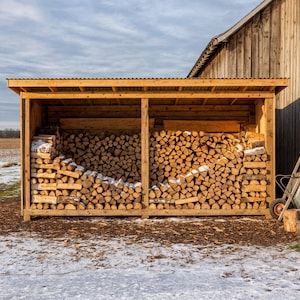 4x16 Firewood Shed Plan enables DIY users to build an outdoor woodshed using a PDF document that includes detailed instructions