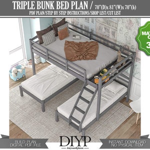 Wooden Triple Bunk Bed Plans - Full over 2 Twin Bunk Bed for Kid's - Make your own bunk bed