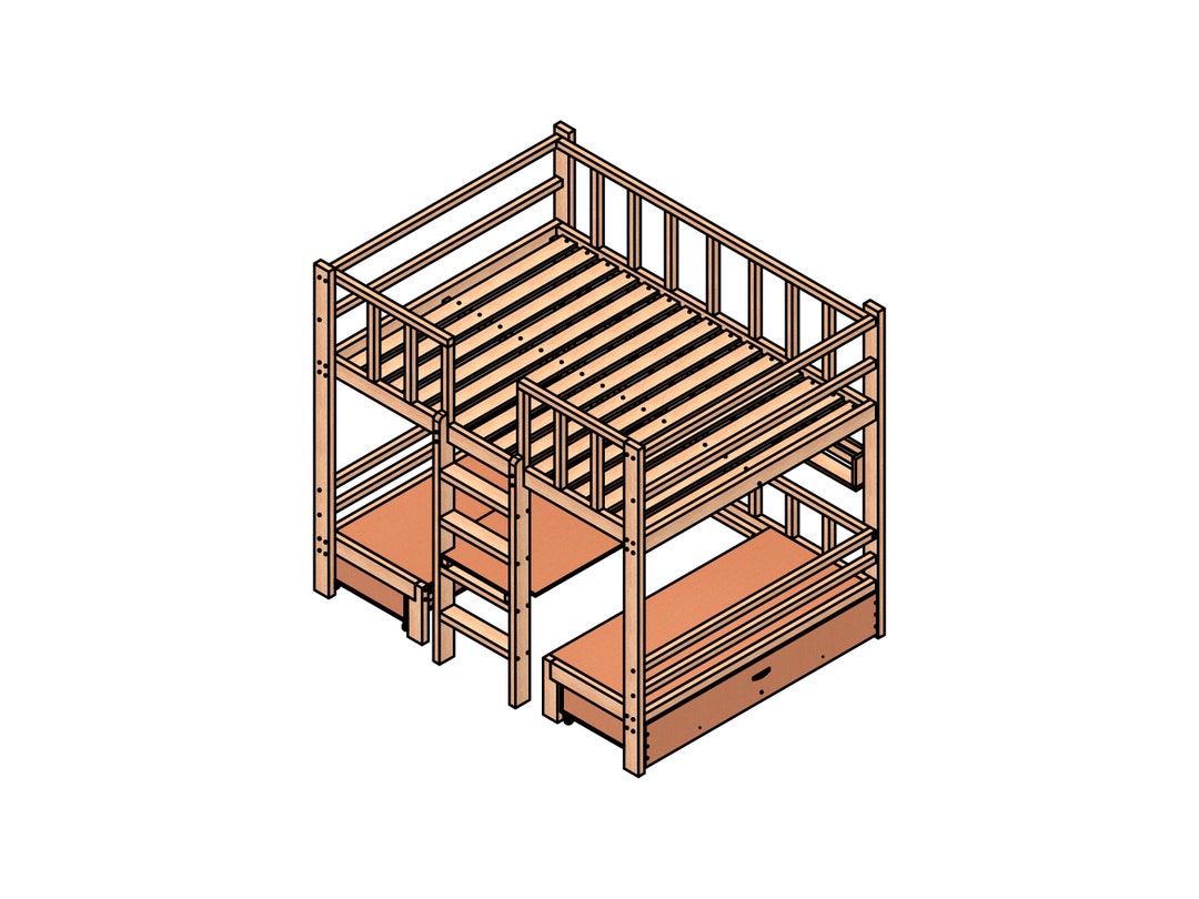 Bunkbed With Table Plan, Bed Convertible Table, Diy Bunk Bed Plan, Full