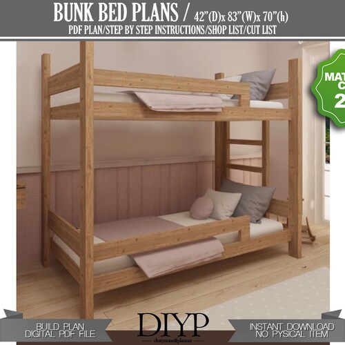 Loft Bunk Bed Plan Twin Size PDF DIY Etsy