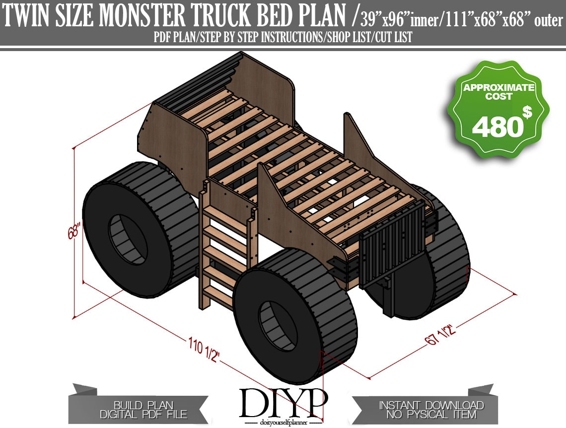 Diy Bed Plans for kidsBeatiful monster truck bed frameCnc Etsy