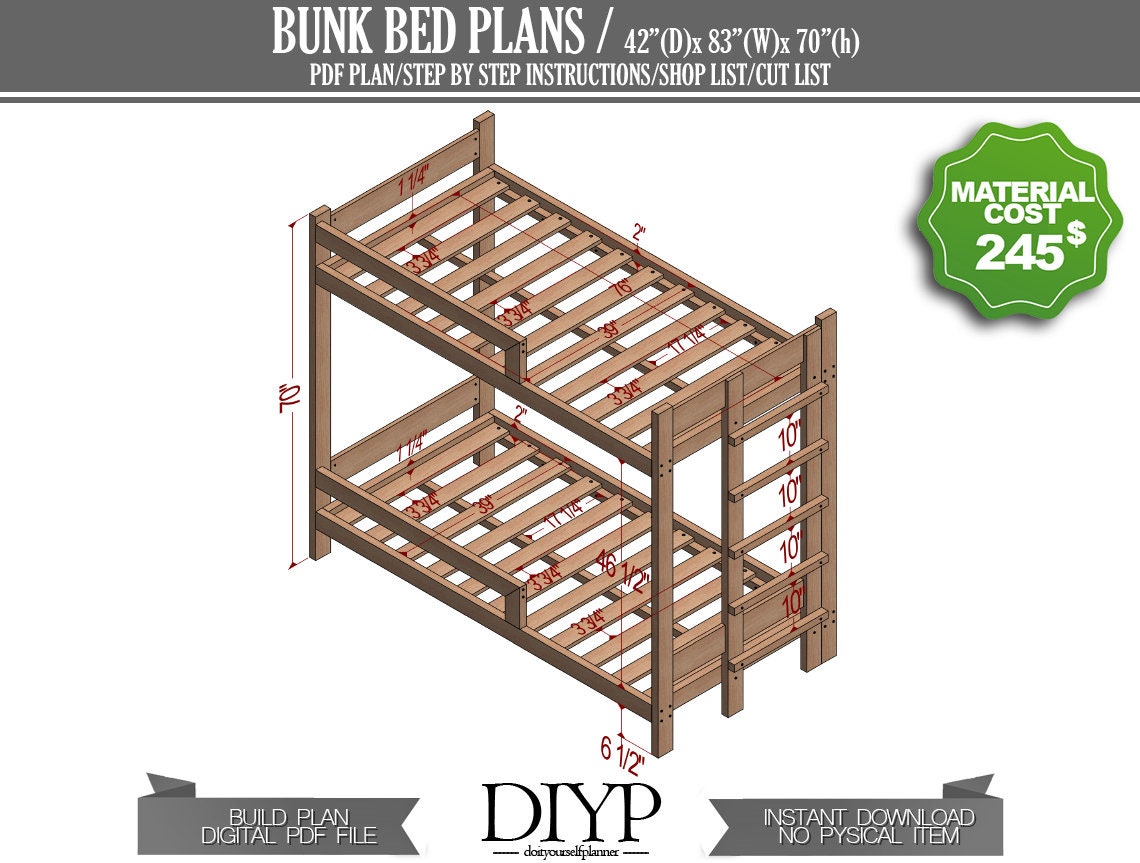 DIY Bunk Bed Plan Twin Size Bunk Bed Toddler Bed Frame Etsy