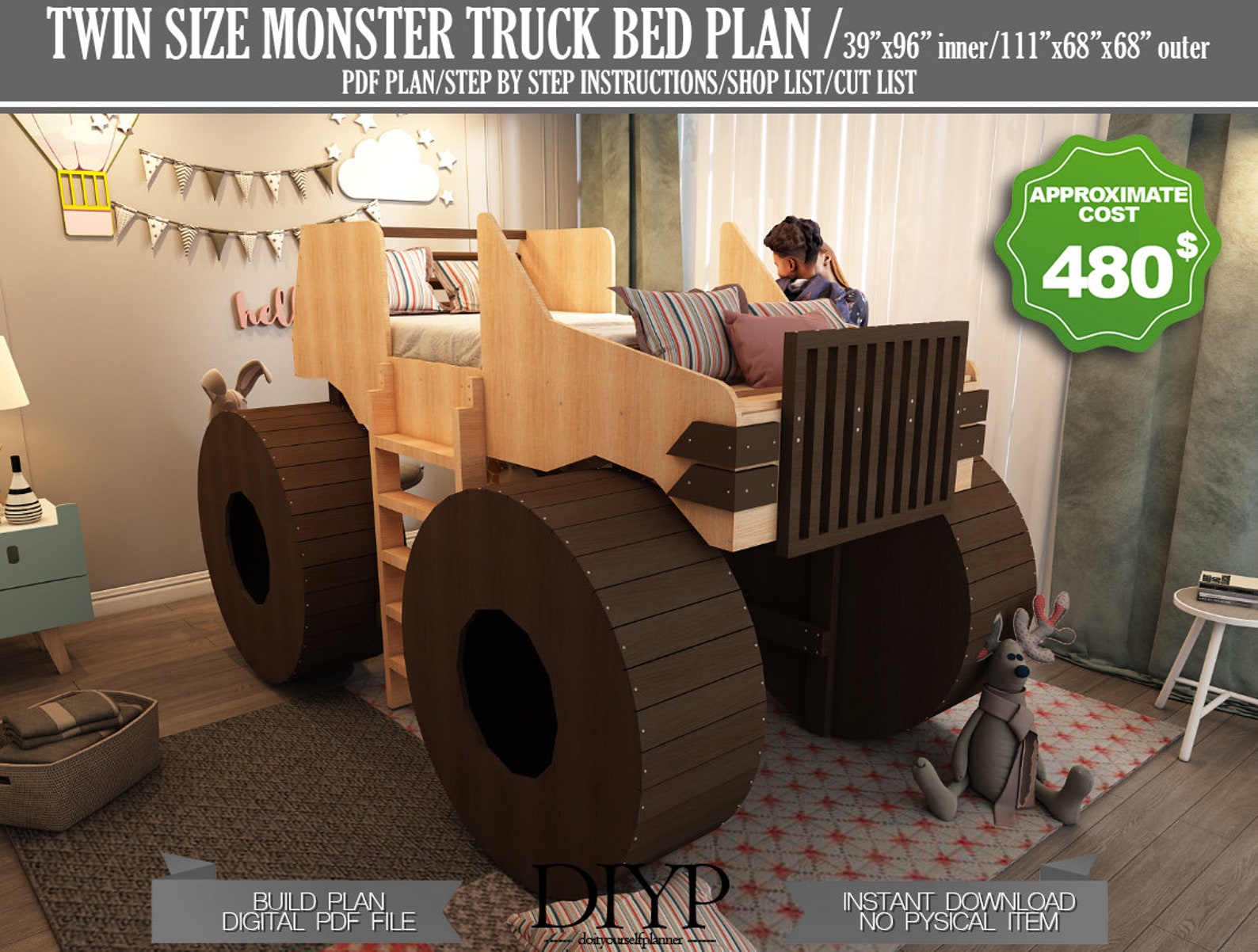 Diy Bed Plans for kidsBeatiful monster truck bed frameCnc Etsy