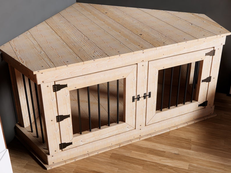 Corner Dog Crate for diy woodworking plan Dog Furniture Build own Easy and Cheap dog crate image 7