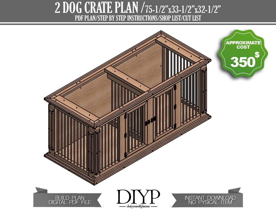 View of Double Dog Crate Plans Large Indoor Dog Kennel dog Crate - Etsy