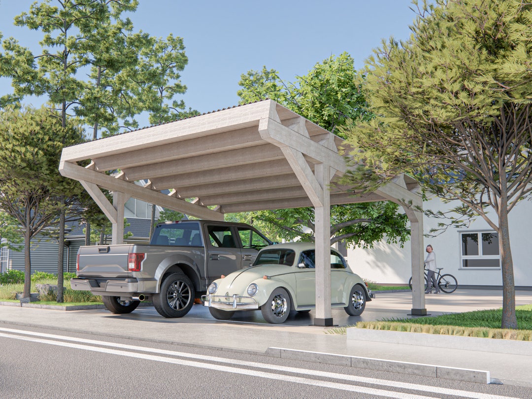 Sloping Rear Car Design DIY Wooden Car Garage Plan (16x20 Ft) - Sloping Roof Design - Etsy