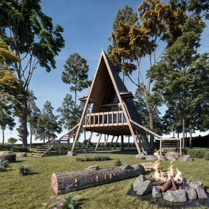 A-Frame Cabin Plans: 1000 sq ft Wooden Tiny House (PDF)