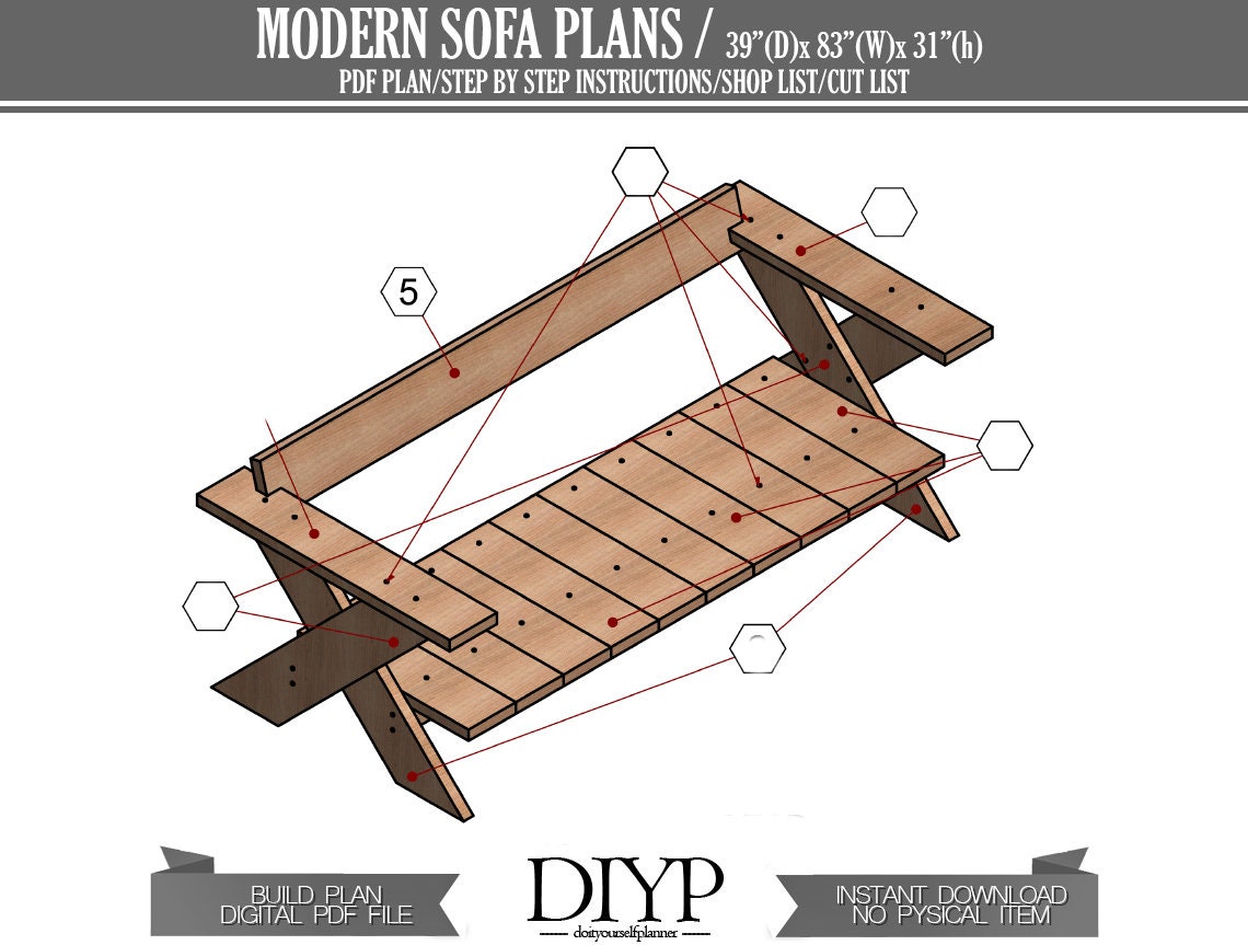 Diy Plans for Modern Wooden Sofa Plans Easy and Cheap Sofa | Etsy