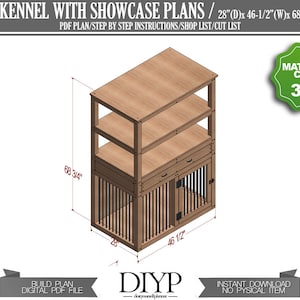 Large single dog kennel with shelves plan, dog bed with cupboard, dog crate with storage units image 3