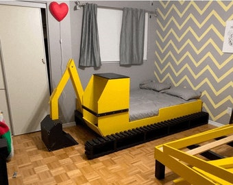 Twin size bed frame, Excavator Bed Plans, Toddler bed Plan, Children Bed plan, Bulldozer bed plan