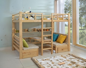 Queen Size Multifunctional Bunk Bed with Table Build Plans (PDF)