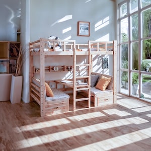 Twin size bunk bed with table - Modern and affordable BunkBed ideas - Woodworking plans for berth