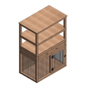 Large single dog kennel with shelves plan, dog bed with cupboard, dog crate with storage units image 6