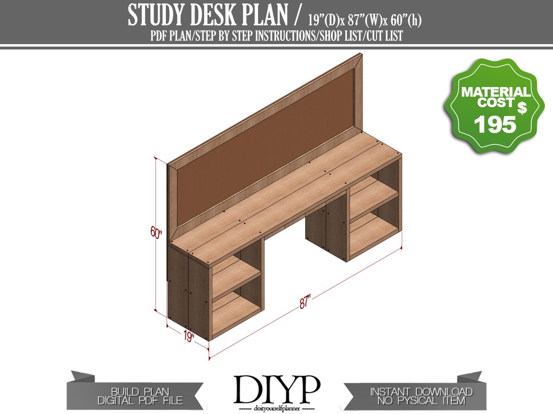 Diy Build PDF Plan for Wooden Study Table Build Your Own - Etsy