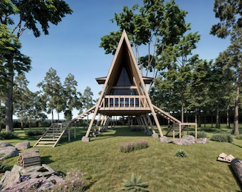 A-Frame Cabin Plans: 1000 sq ft Modern Cottage House Plans