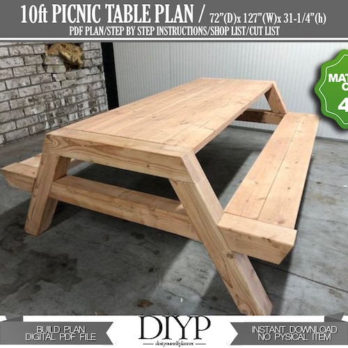 Beautiful 10 Foot Rustic Picnic Table Plans DIY Step by Step - Etsy