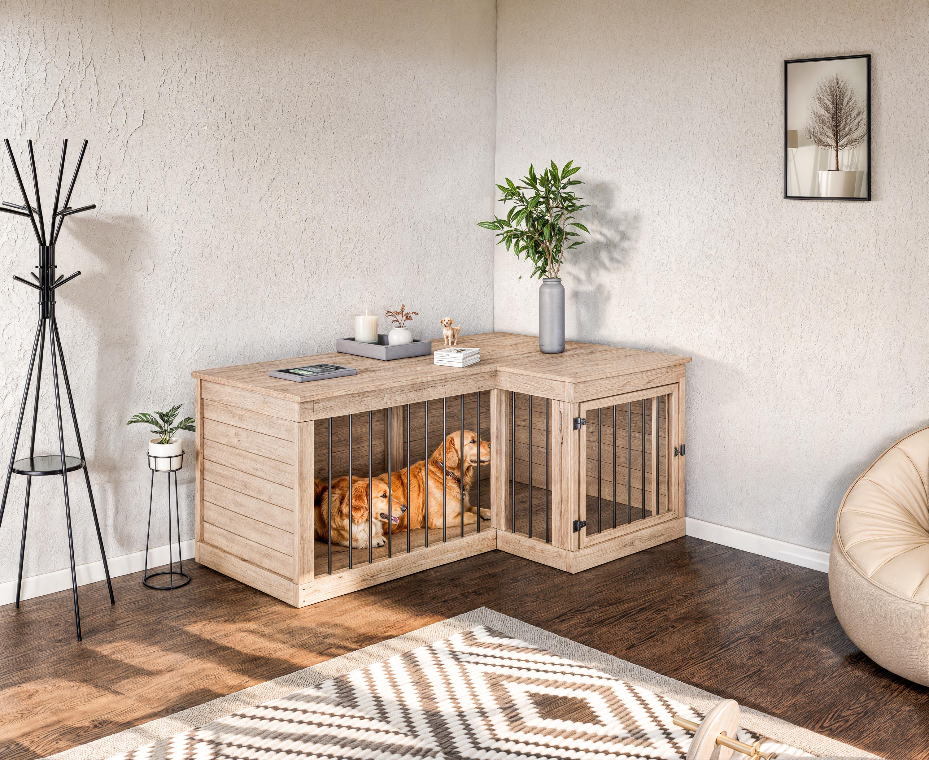 L-Shaped Dog Kennel Plan: Modern Indoor Dog Crate Furniture (DIY)