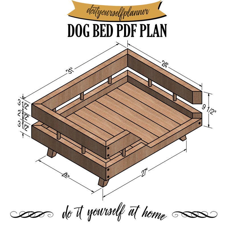 Dog Furniture Puppy Bed plan Wooden Dog Bed Plan Modern Medium Dog Bed image 6