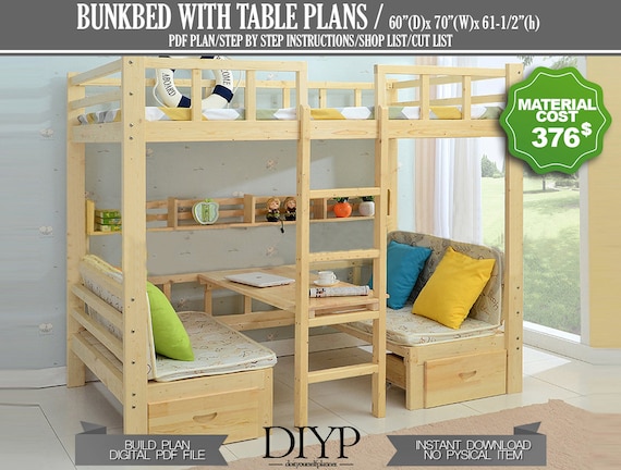 Bunk Bed With Desk Plans Full Size Loft, Child Loft Bed With Desk Plans