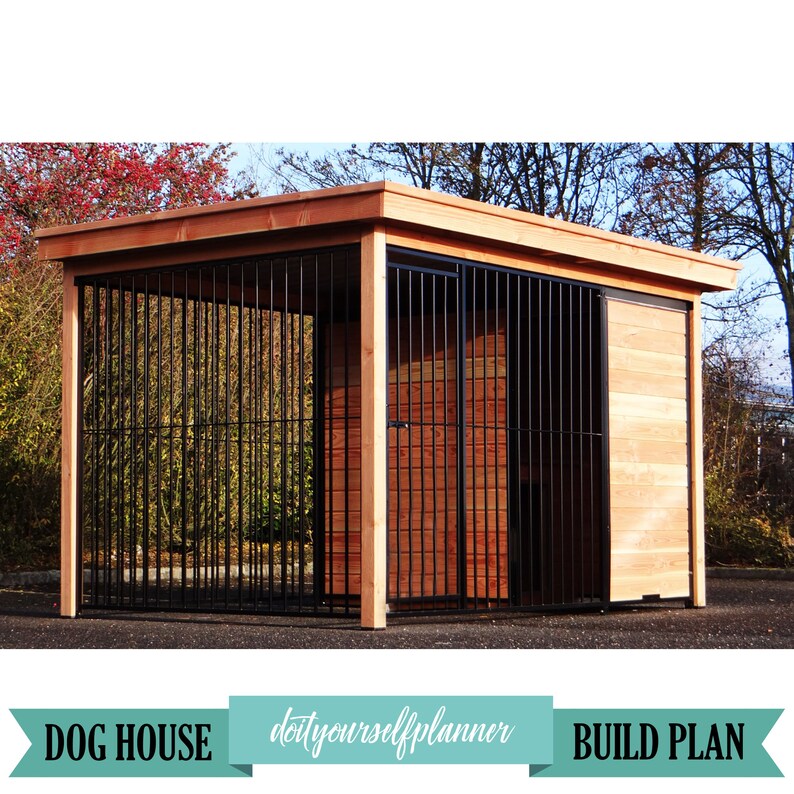 Outdoor Dog Kennel Plans Wooden Large Dog House Modern Dog Etsy