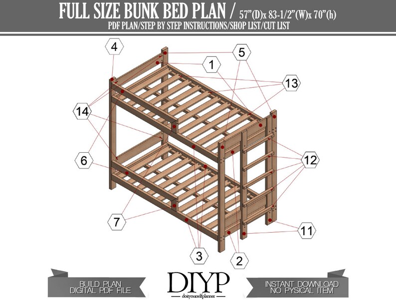 Full Size Bunk Bed Plan Build Your Own Bunk Bed Etsy