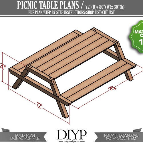 Picnic Table Plans DIY Picnic Table Modern Outdoor Table Etsy