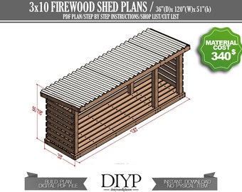 3x10 Firewood Shed Plan: DIY Wood Storage Shelter PDFs (Digital Download)