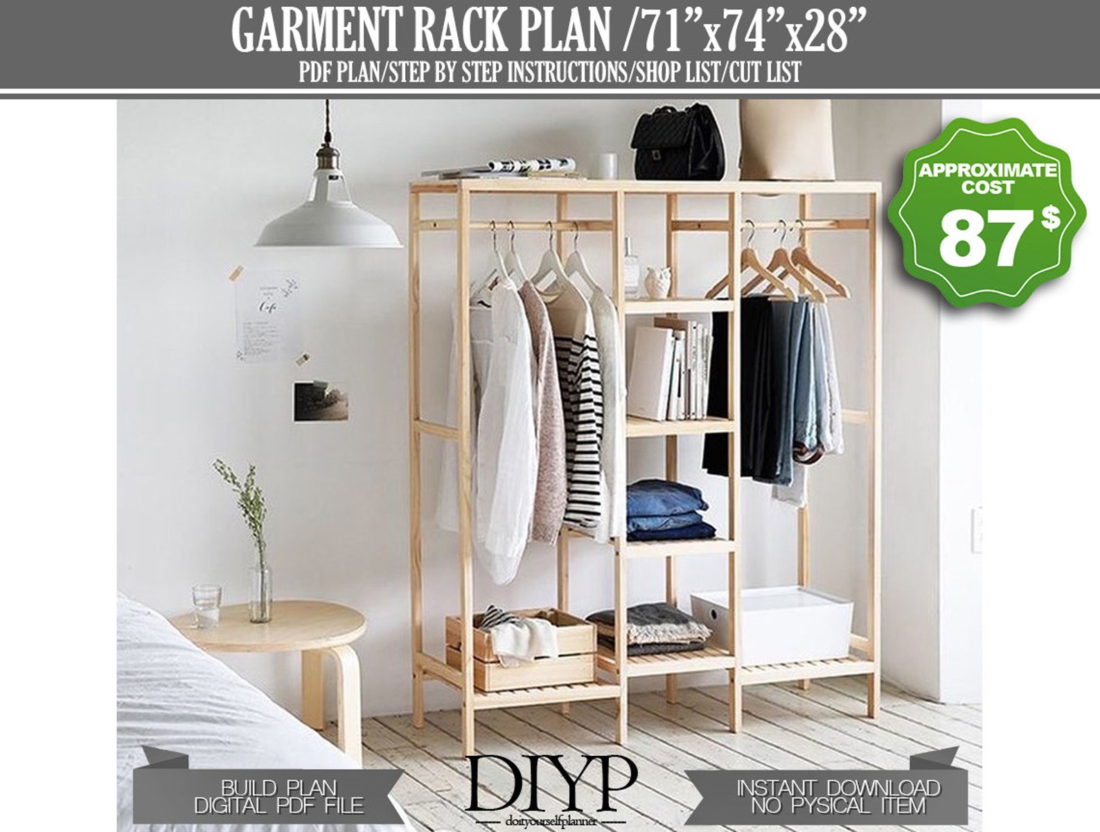 Wooden Garment Rack Build Plan Easy Woodworking Plans Etsy Canada