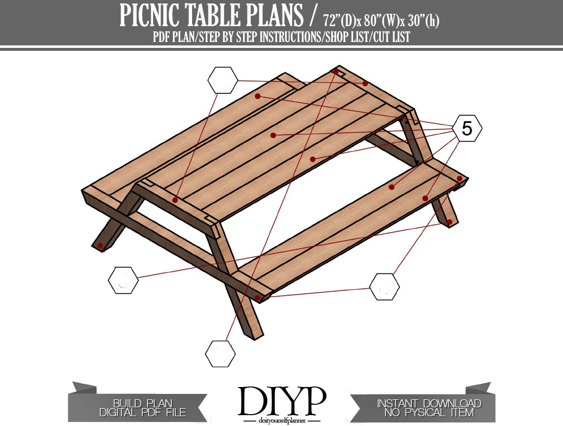 Picnic Table Plans DIY Picnic Table Modern Outdoor Table Etsy
