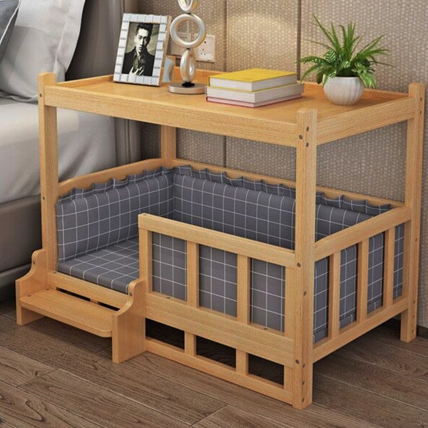 Build plan for Wooden Elevated Dog Bed, Bedside/Sofa Side End Table with Dog Lounge Sofa, Perfect for Dogs Cats