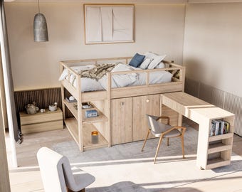 Full Size Bunk Bed with Storage plan, Desk & Drawers (Woodworking Plan)