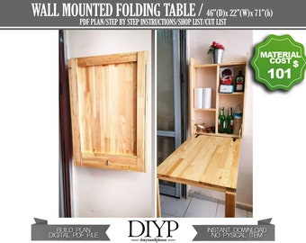 study table on wall Storage unit with foldable table plans , Wall mounted table, Fold down desk, Drop leaf table, space saving furniture