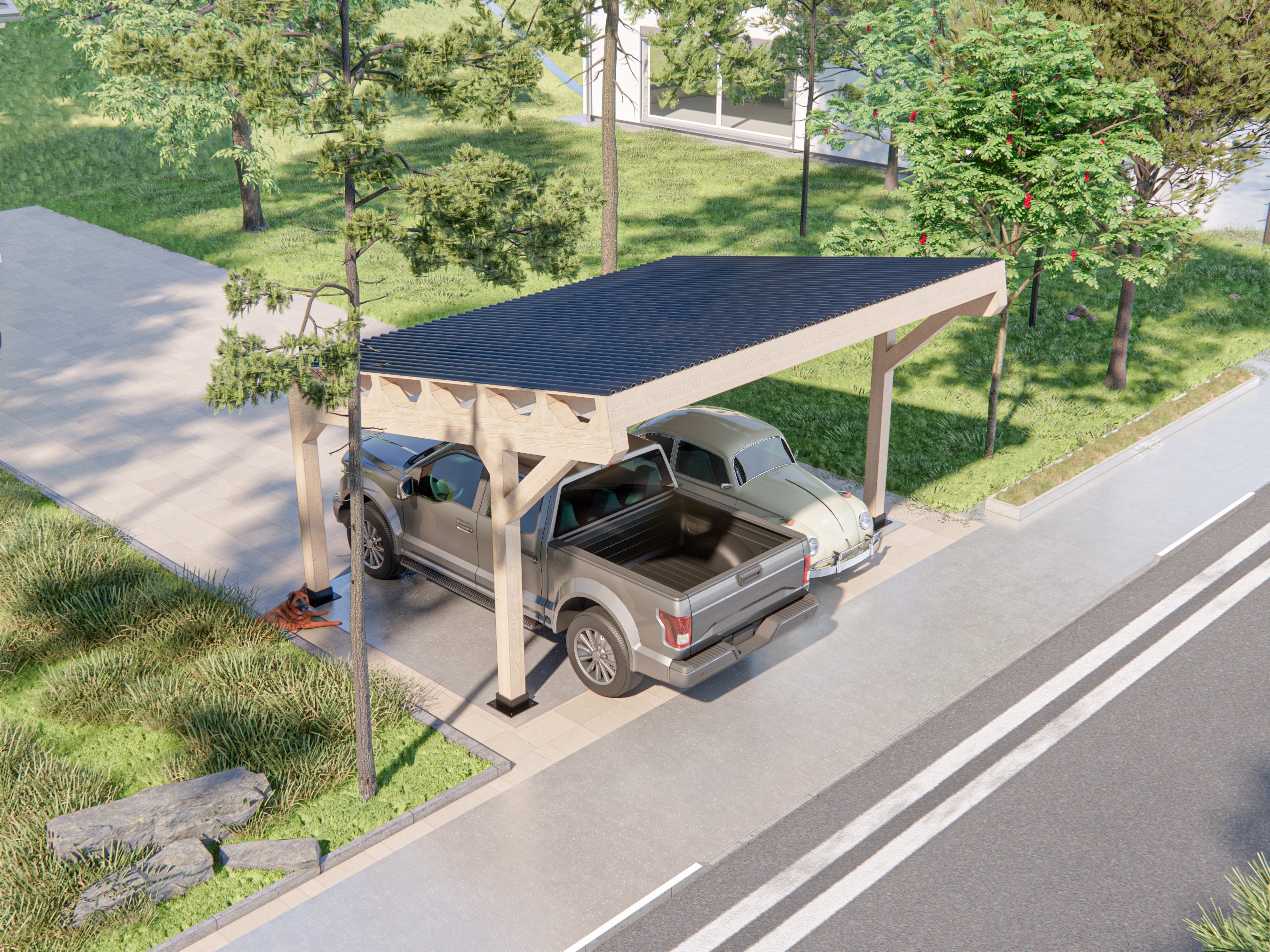 Sloping Rear Car Design DIY Wooden Car Garage Plan (16x20 Ft) - Sloping Roof Design - Etsy
