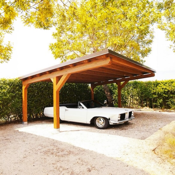 Car Garage Plans Diy - Carport for Two Car - Canopy Plans - Wooden Car Port