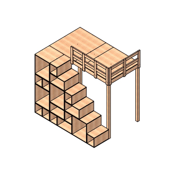 DIY stapelbed, kubustrap: houtplan en animatie