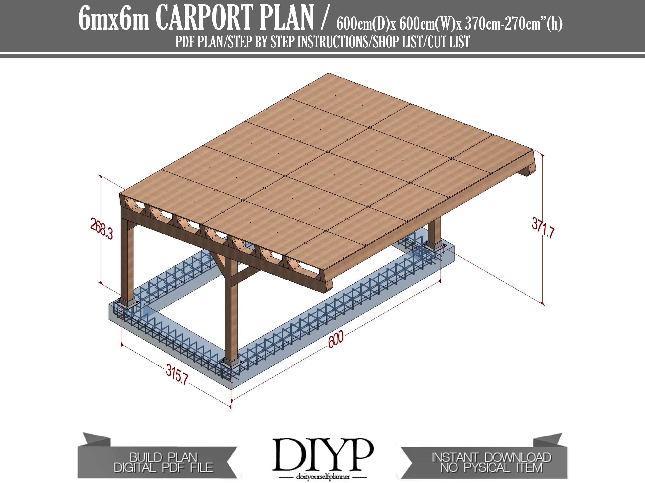 DIY Single Carport Plans: 6mx6m Wooden Garage (PDF) - Etsy