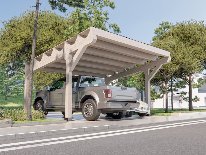 Sloping Rear Car Design DIY Wooden Car Garage Plan (16x20 Ft) - Sloping Roof Design - Etsy