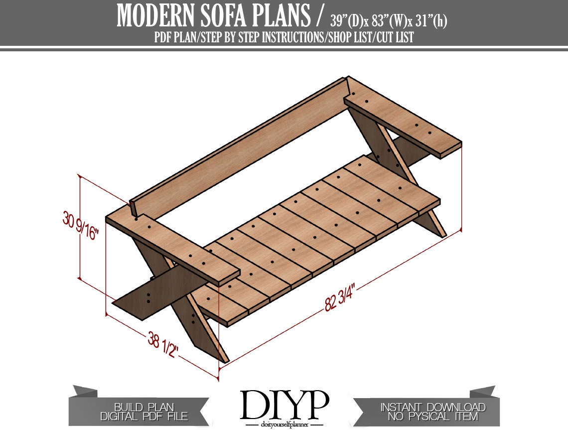 Diy Plans for Modern Wooden Sofa Plans Easy and Cheap Sofa | Etsy