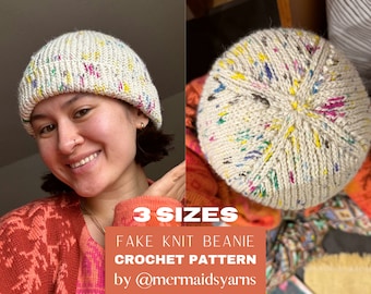 PDF file 3-size Fake Knit beanie crochet pattern