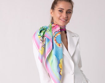 Silk Head Scarf wit Leopards in Pink by Iryna Feinblatt is Perfect for Women Who Like Comfort.