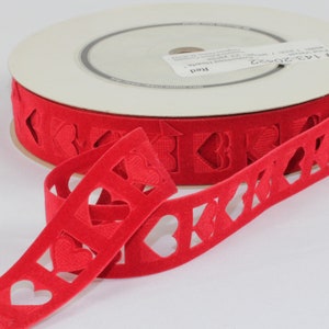 Fine Velvet Ribbon &quot;Embossed Hearts&quot;  1 inch wide by 66 feet long