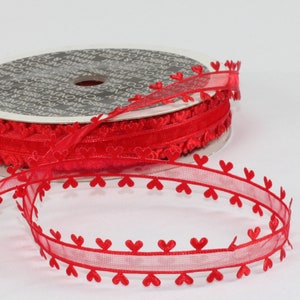 Cinta de organdí con borde de corazón rojo de 66 pies de largo de ancho 5/8 de pulgada o 1,5 pulgadas