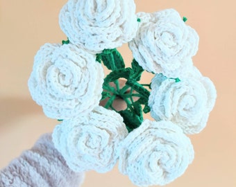 Handmade rose, knitted white roses,crochet rose, crochet flower bouquet,gifts for her, handmade knitted roses, crochet flowers
